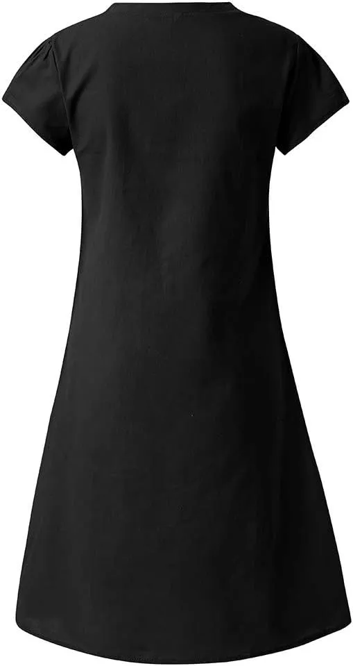 Casual Summer Dresses for Women 2025,Women's Midi Dress Summer Plain Simple Short Sleeve V-Neck T-Shirt Trendy Dresses