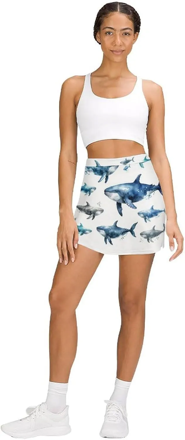 Colorful Illustration Flamingos Pattern Women's Athletic Skirts Light Proof A-line Trouser Skirt with Shorts Pockets