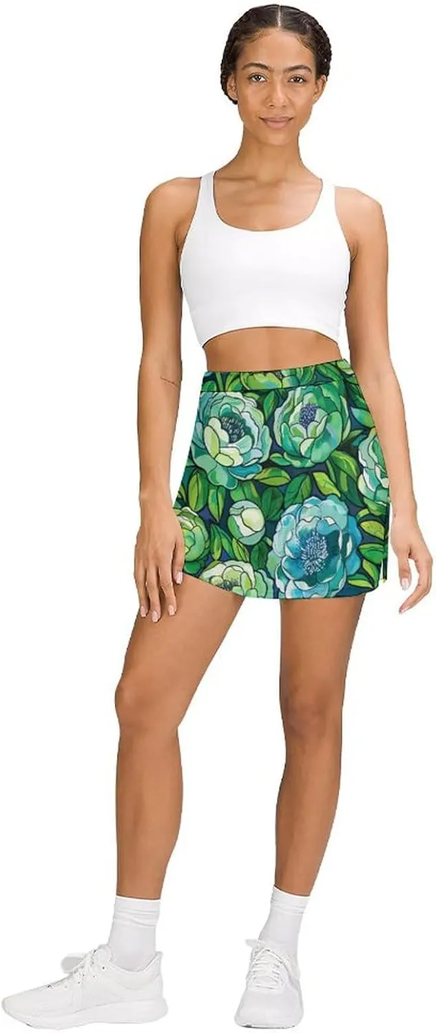 Colorful Illustration Flamingos Pattern Women's Athletic Skirts Light Proof A-line Trouser Skirt with Shorts Pockets