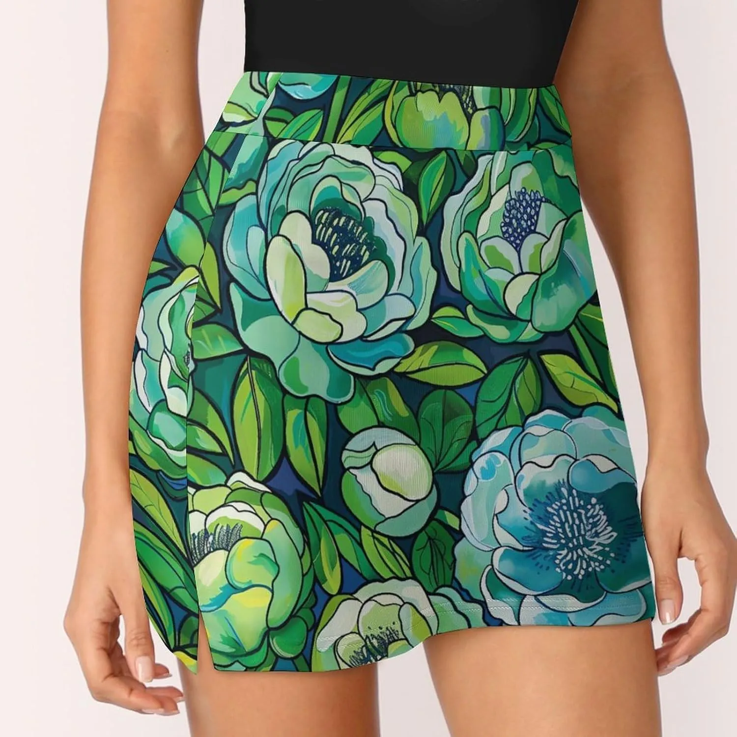 Colorful Illustration Flamingos Pattern Women's Athletic Skirts Light Proof A-line Trouser Skirt with Shorts Pockets