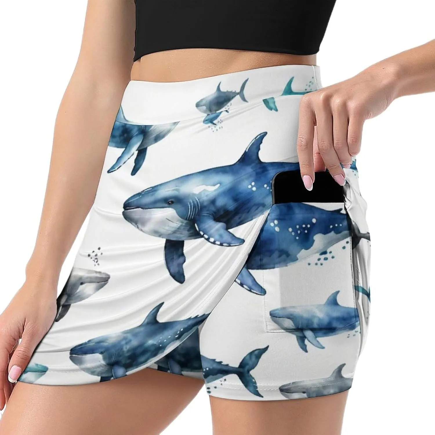 Colorful Illustration Flamingos Pattern Women's Athletic Skirts Light Proof A-line Trouser Skirt with Shorts Pockets