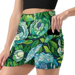 Colorful Illustration Flamingos Pattern Women's Athletic Skirts Light Proof A-line Trouser Skirt with Shorts Pockets