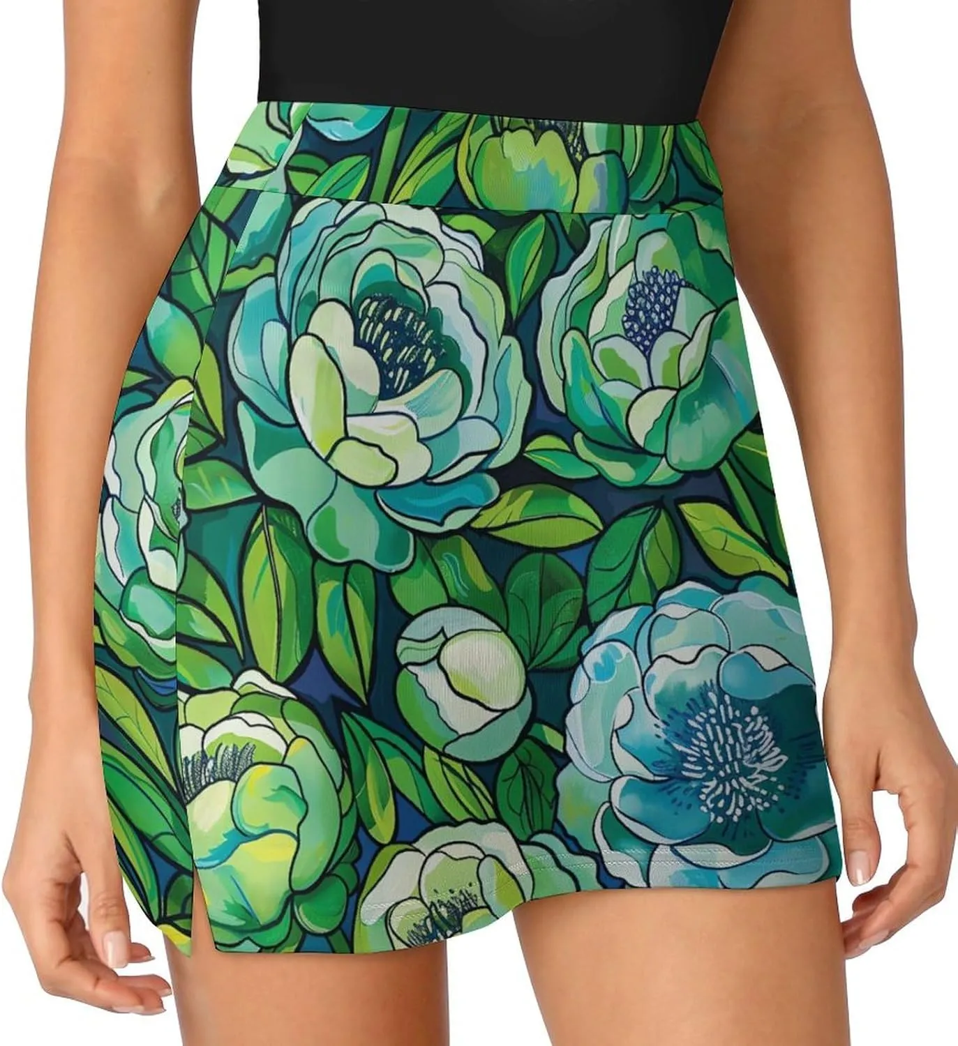 Colorful Illustration Flamingos Pattern Women's Athletic Skirts Light Proof A-line Trouser Skirt with Shorts Pockets