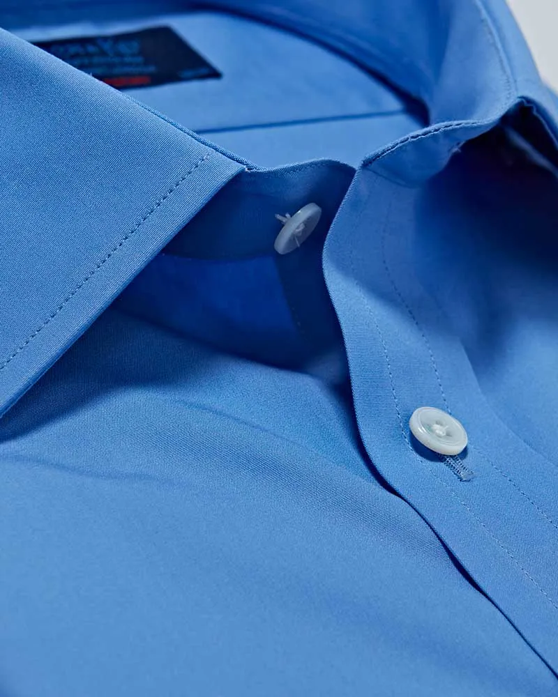 Contemporary Fit Plain Deep Blue Cotton Poplin Shirt with Classic Collar & Two Button Cuff
