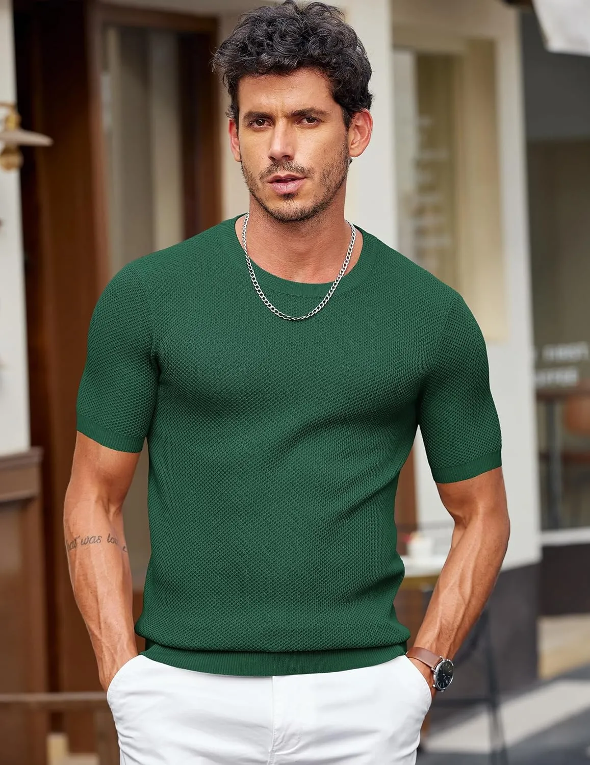 COOFANDY Men's T- Shirts Casual Short Sleeve Crewneck Shirts Solid Textured Knit Pullover Tees