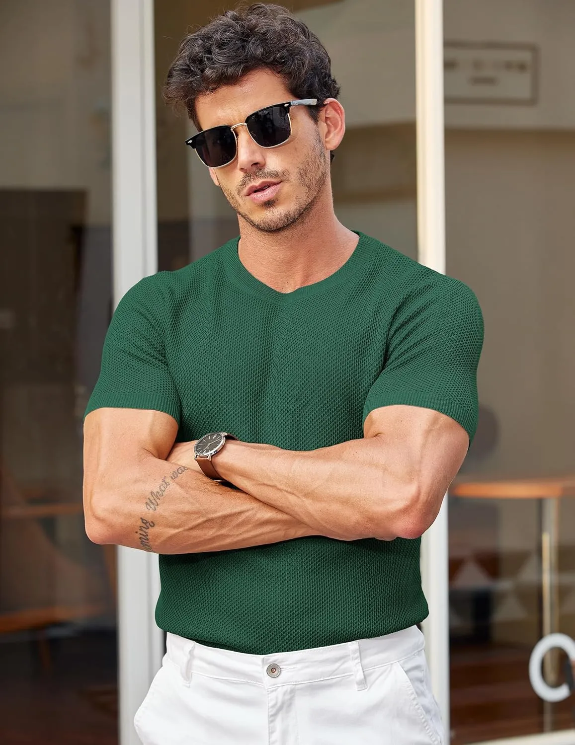COOFANDY Men's T- Shirts Casual Short Sleeve Crewneck Shirts Solid Textured Knit Pullover Tees