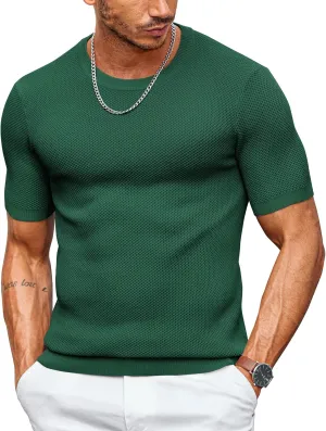 COOFANDY Men's T- Shirts Casual Short Sleeve Crewneck Shirts Solid Textured Knit Pullover Tees
