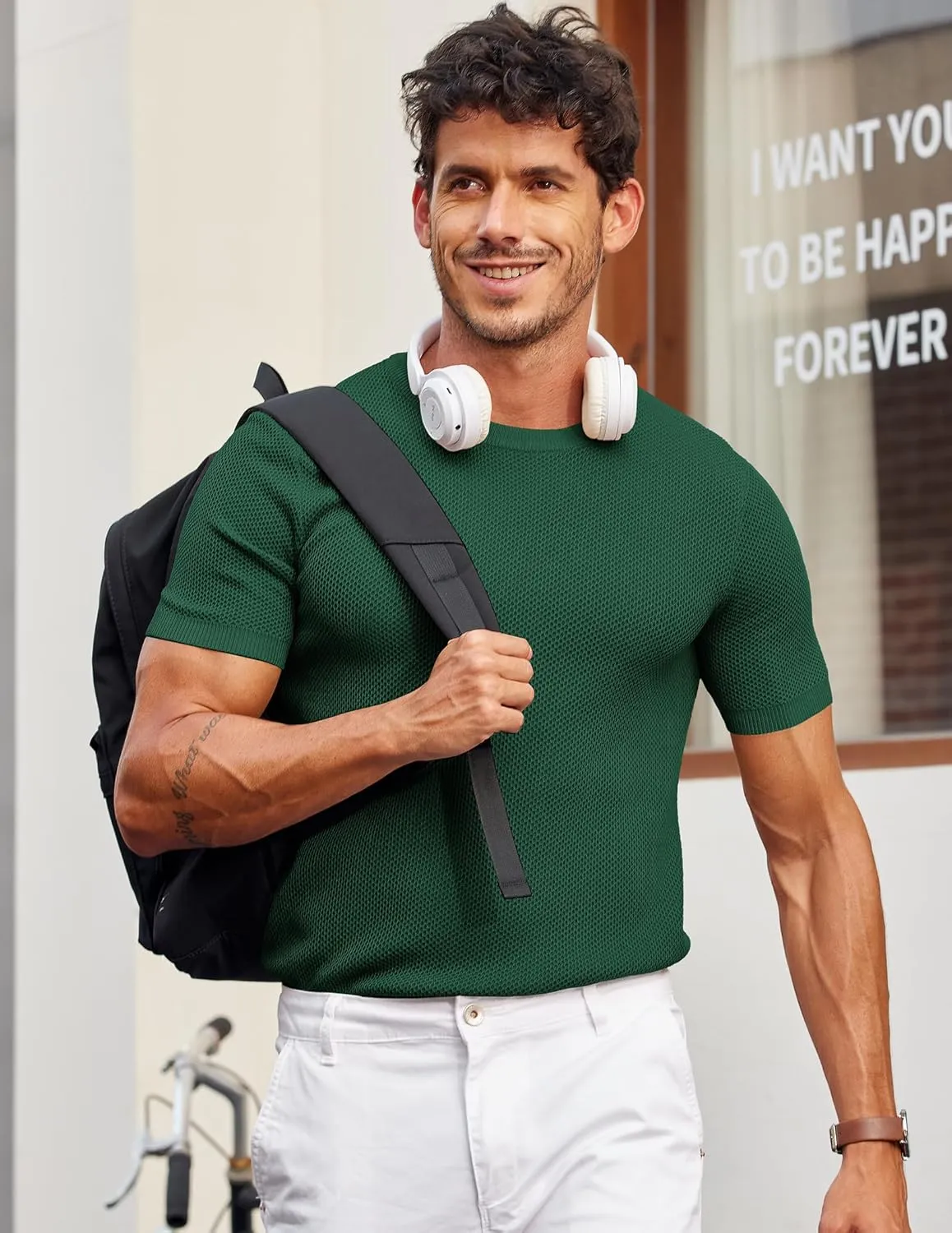 COOFANDY Men's T- Shirts Casual Short Sleeve Crewneck Shirts Solid Textured Knit Pullover Tees