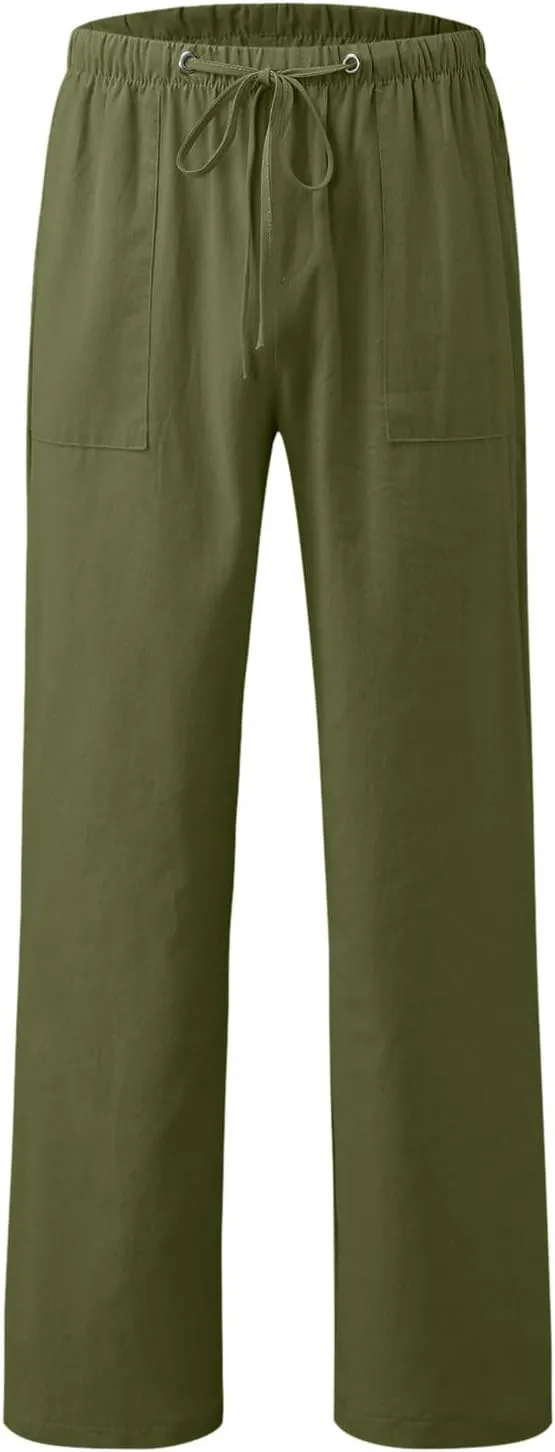 Cotton Linen Pants for Men Summer Lightweight Breathable Trousers Loose and Light Pant House Streetwear