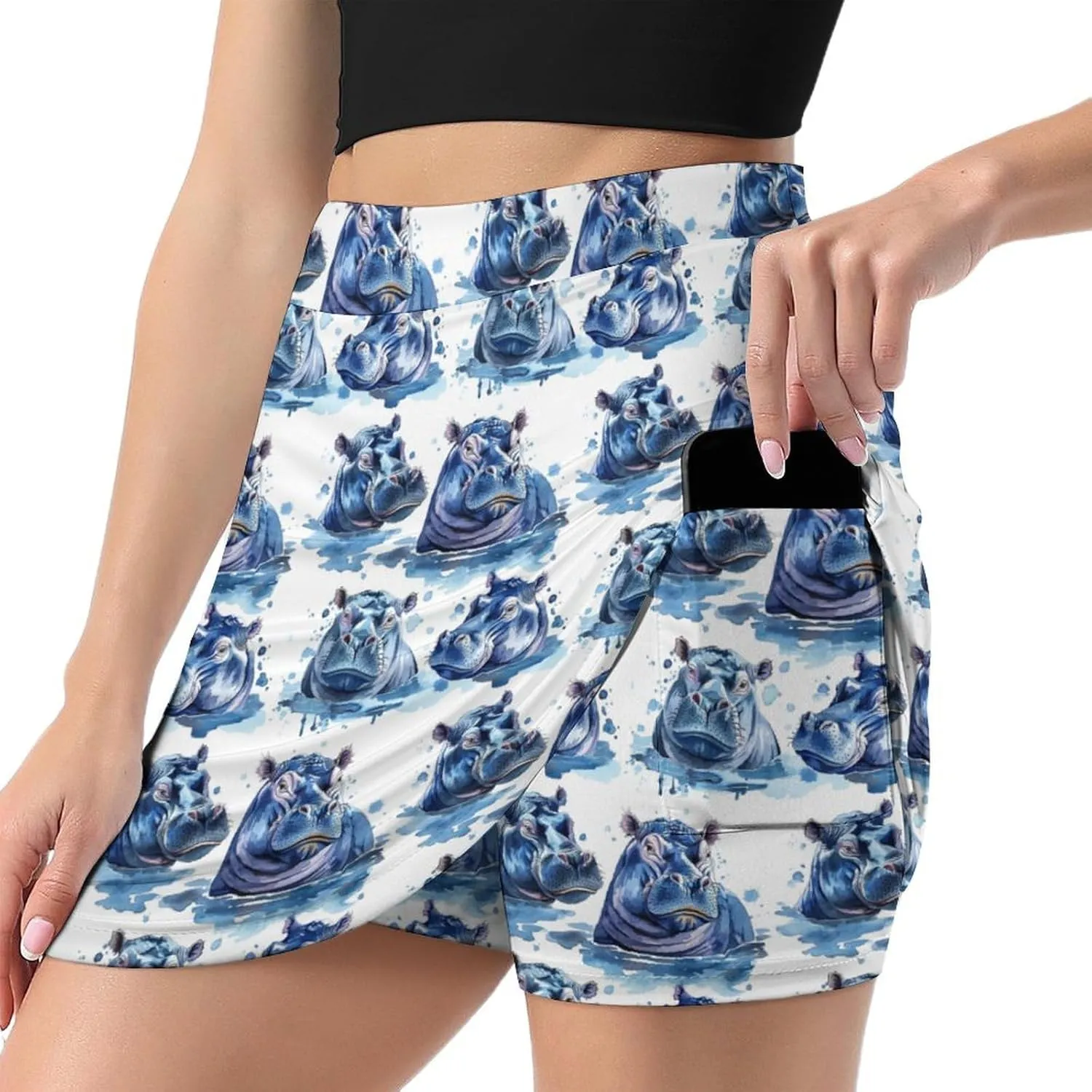 Cute White Polar Bear Women's Athletic Skirts Light Proof A-line Trouser Skirt with Shorts Pockets