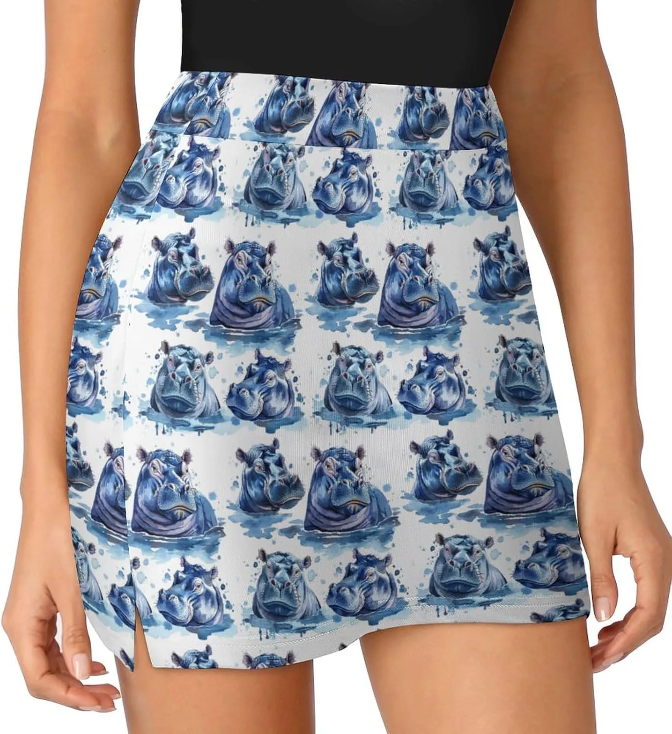 Cute White Polar Bear Women's Athletic Skirts Light Proof A-line Trouser Skirt with Shorts Pockets