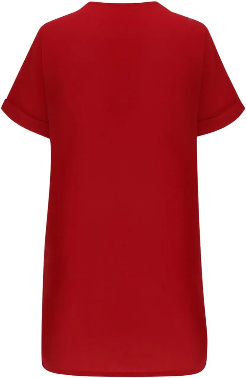 Dresses for Women V Neck Spring Summer Ruffle Short Sleeve Simple Mini Dress Casual Flowy Shift Graduation Dress with Pockets