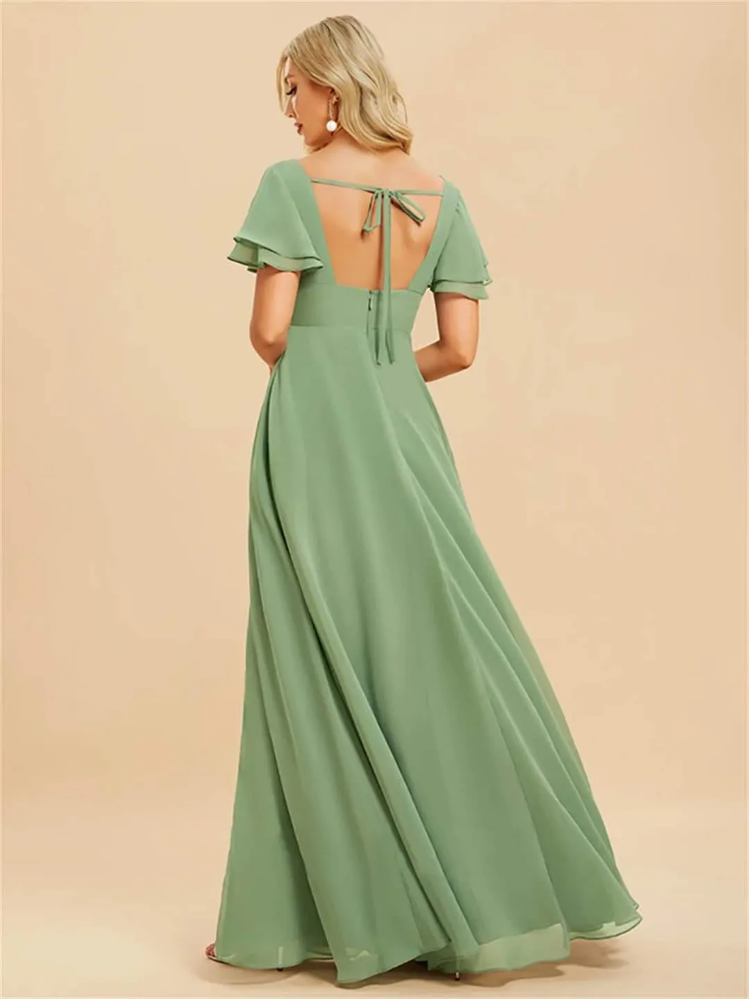 Elegant Evening Dresses Long A-LINE Short Sleeve V-Neck Floor-Length Chiffon Simple Bridesmaid Women Dress Prom