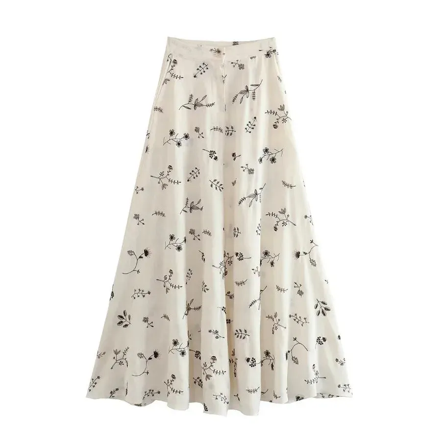 FashionSierra-Floral Embroidery  Crop Top  Maxi Skirt  Suit  Women  Vintage  Sleeveless  Summer  Set  Beach  Vestidos Boho Dress