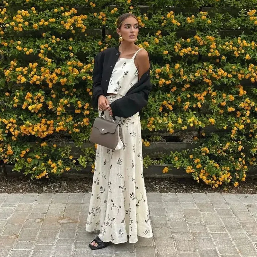 FashionSierra-Floral Embroidery  Crop Top  Maxi Skirt  Suit  Women  Vintage  Sleeveless  Summer  Set  Beach  Vestidos Boho Dress