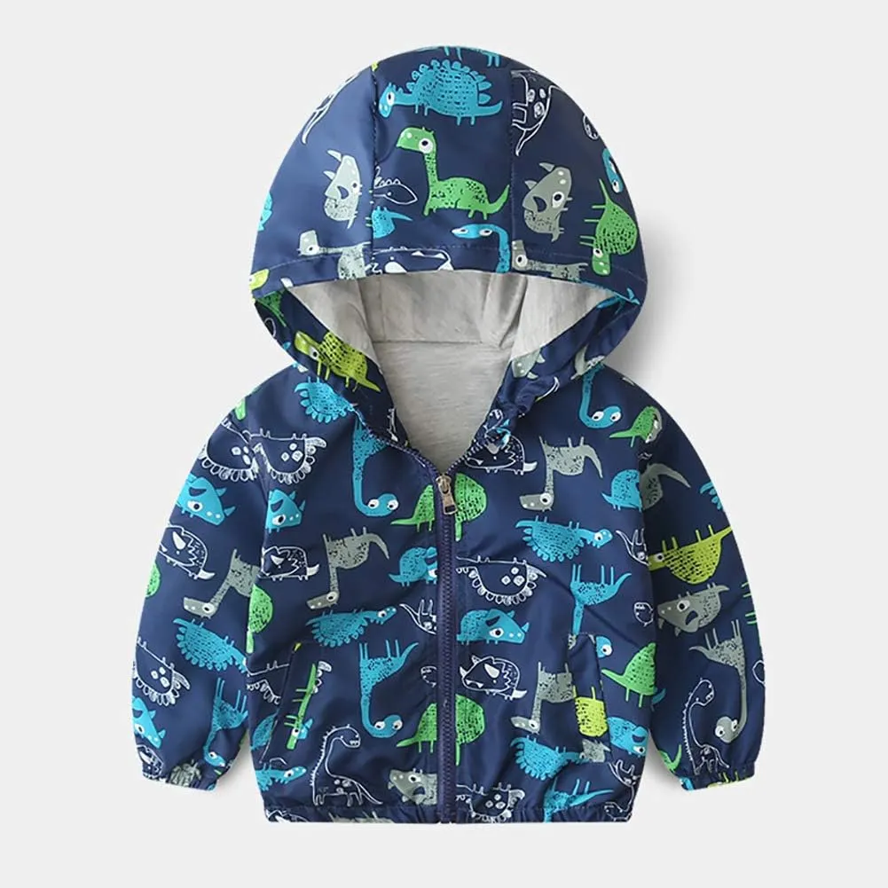 FYMNSI Toddler Baby Boys Girls Hooded Jacket Windbreaker Lightweight Dinosaur Print Coat Autumn Long Sleeve Windproof Outwear