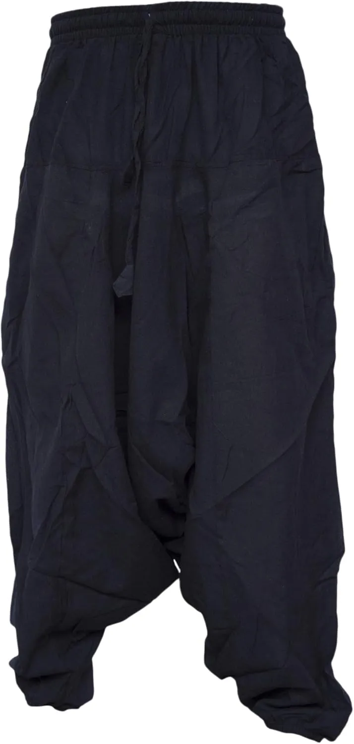 Gheri Men's Light Cotton Drop Crotch Ninja Aladdin Genie Harem Pants Trousers