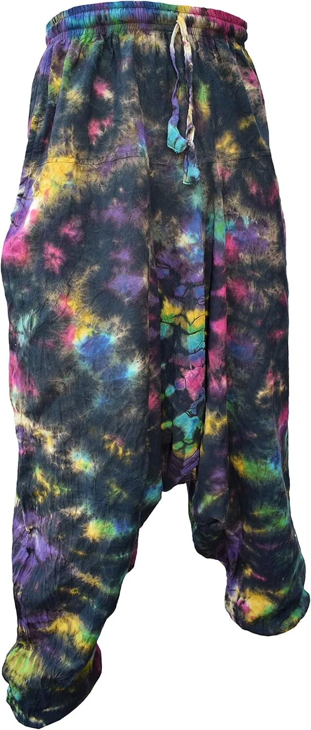 Gheri Men's Light Cotton Drop Crotch Ninja Aladdin Genie Harem Pants Trousers
