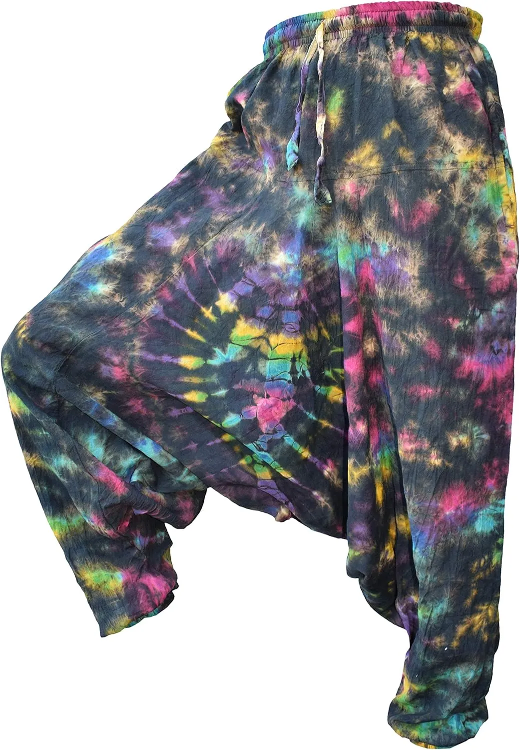 Gheri Men's Light Cotton Drop Crotch Ninja Aladdin Genie Harem Pants Trousers