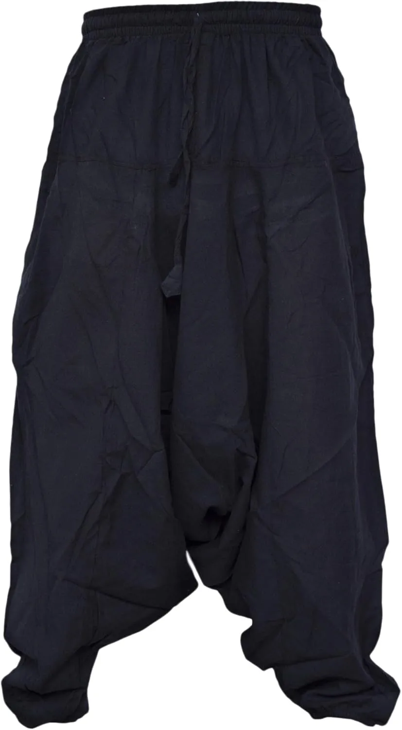 Gheri Men's Light Cotton Drop Crotch Ninja Aladdin Genie Harem Pants Trousers