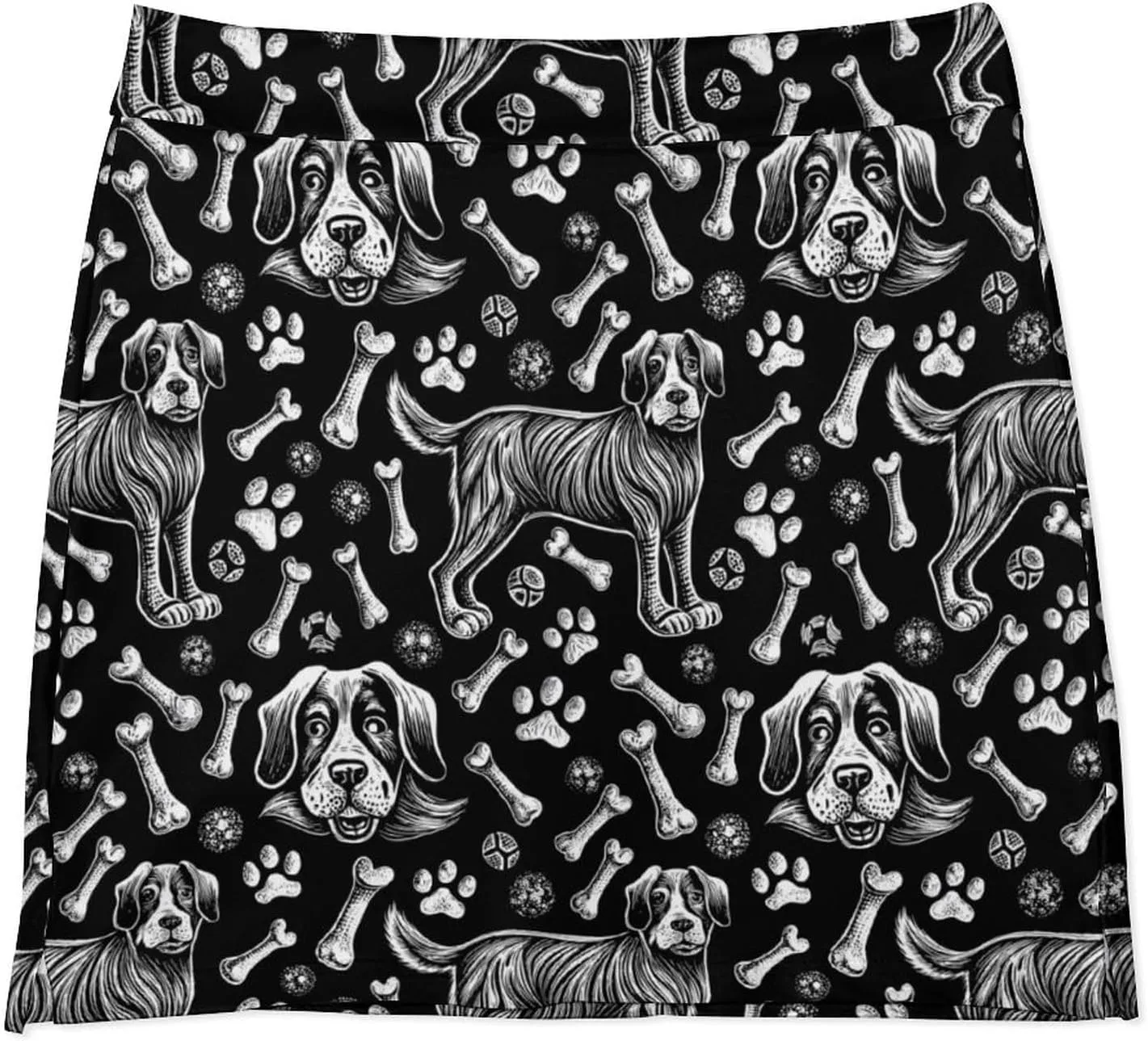 Green PlantPattern Women's Athletic Skirts Light Proof A-line Trouser Skirt with Shorts Pockets