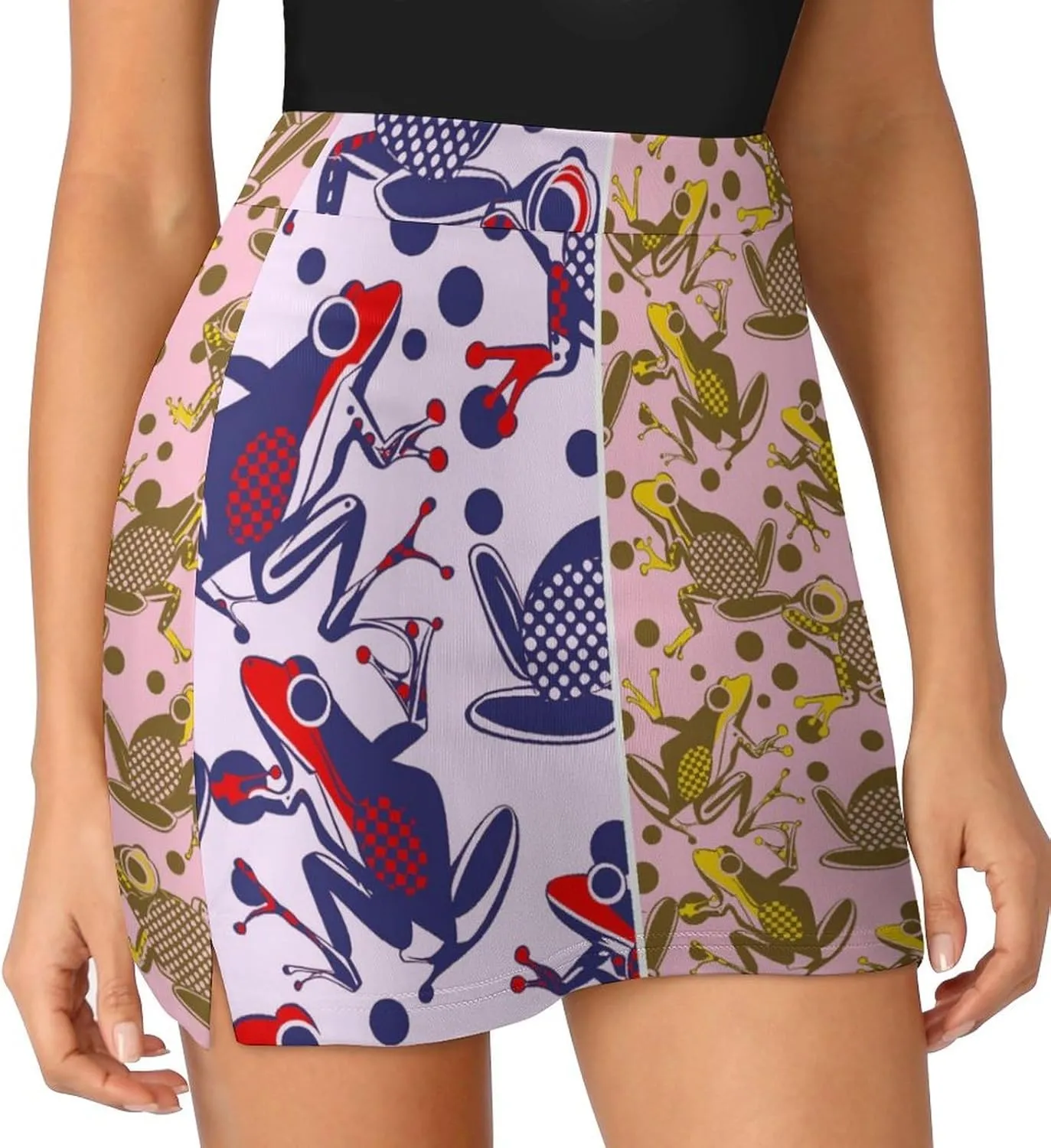 Green PlantPattern Women's Athletic Skirts Light Proof A-line Trouser Skirt with Shorts Pockets