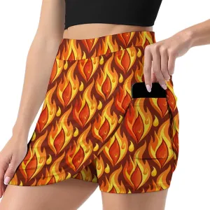 Green PlantPattern Women's Athletic Skirts Light Proof A-line Trouser Skirt with Shorts Pockets