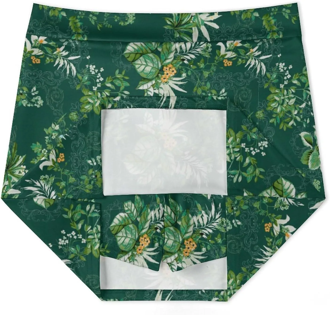 Green PlantPattern Women's Athletic Skirts Light Proof A-line Trouser Skirt with Shorts Pockets