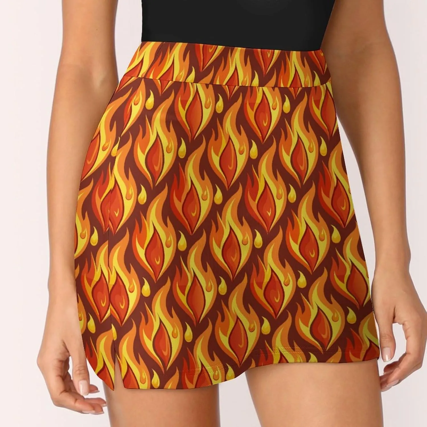 Green PlantPattern Women's Athletic Skirts Light Proof A-line Trouser Skirt with Shorts Pockets