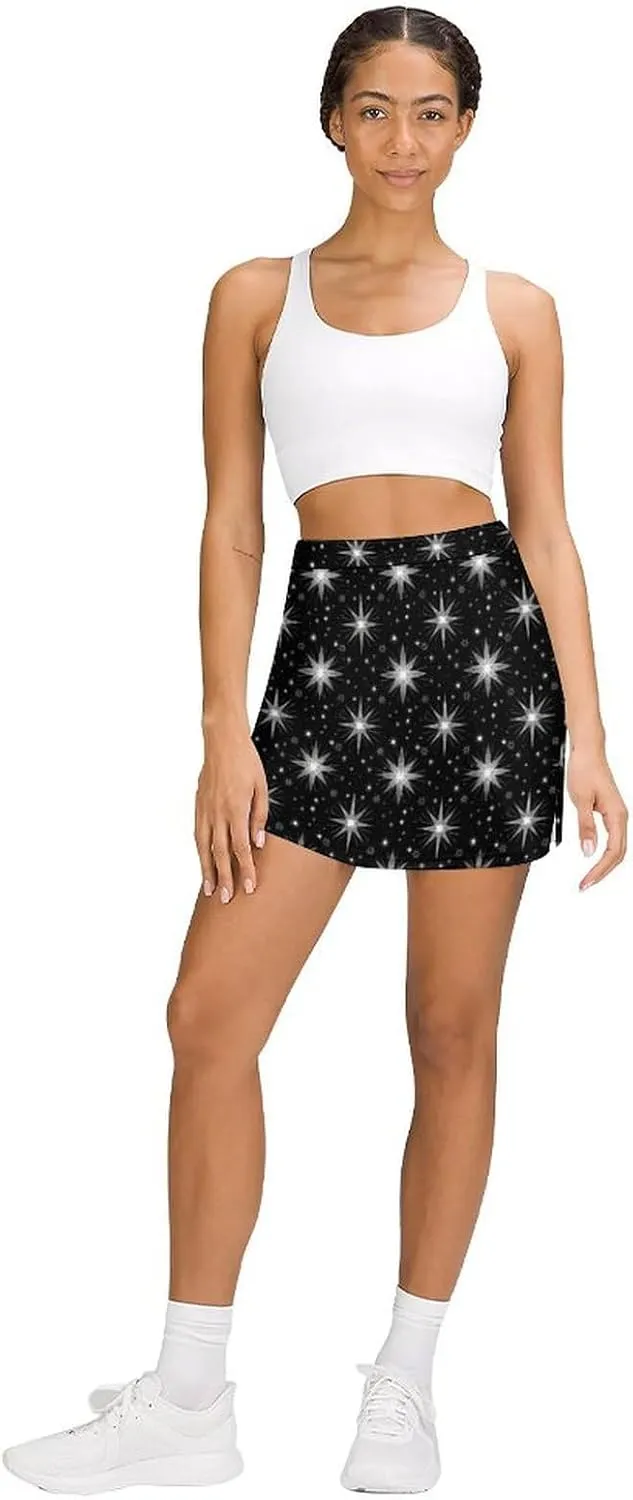 Green PlantPattern Women's Athletic Skirts Light Proof A-line Trouser Skirt with Shorts Pockets