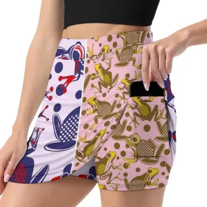 Green PlantPattern Women's Athletic Skirts Light Proof A-line Trouser Skirt with Shorts Pockets