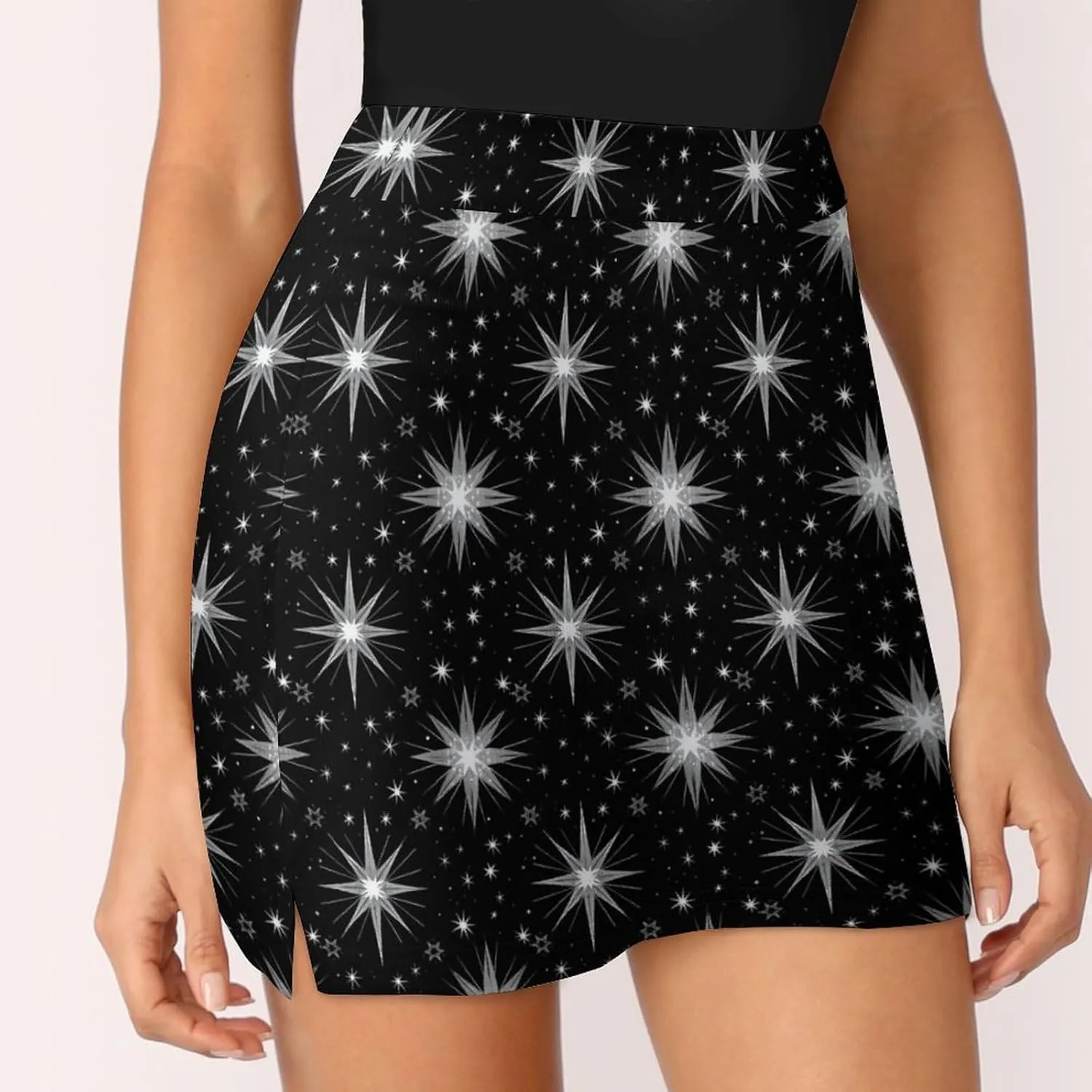 Green PlantPattern Women's Athletic Skirts Light Proof A-line Trouser Skirt with Shorts Pockets