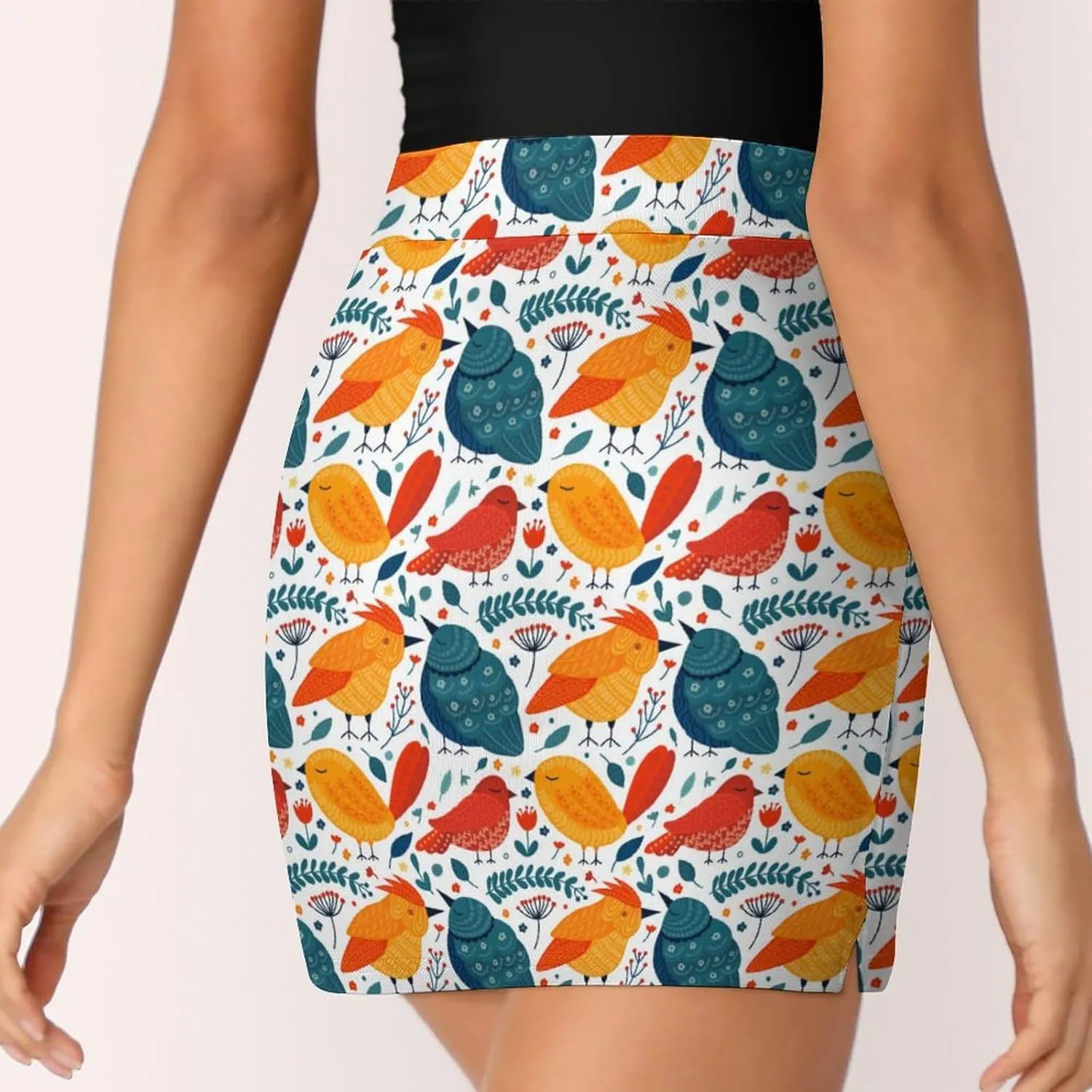 Green PlantPattern Women's Athletic Skirts Light Proof A-line Trouser Skirt with Shorts Pockets