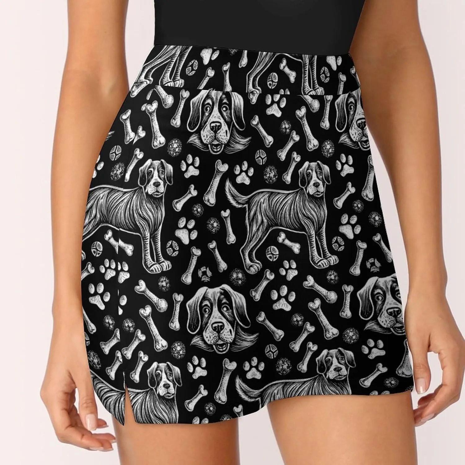 Green PlantPattern Women's Athletic Skirts Light Proof A-line Trouser Skirt with Shorts Pockets