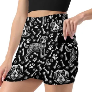 Green PlantPattern Women's Athletic Skirts Light Proof A-line Trouser Skirt with Shorts Pockets