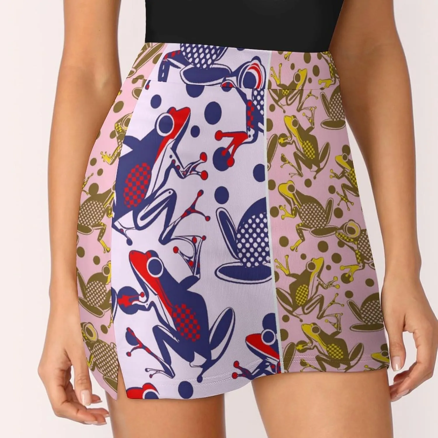 Green PlantPattern Women's Athletic Skirts Light Proof A-line Trouser Skirt with Shorts Pockets