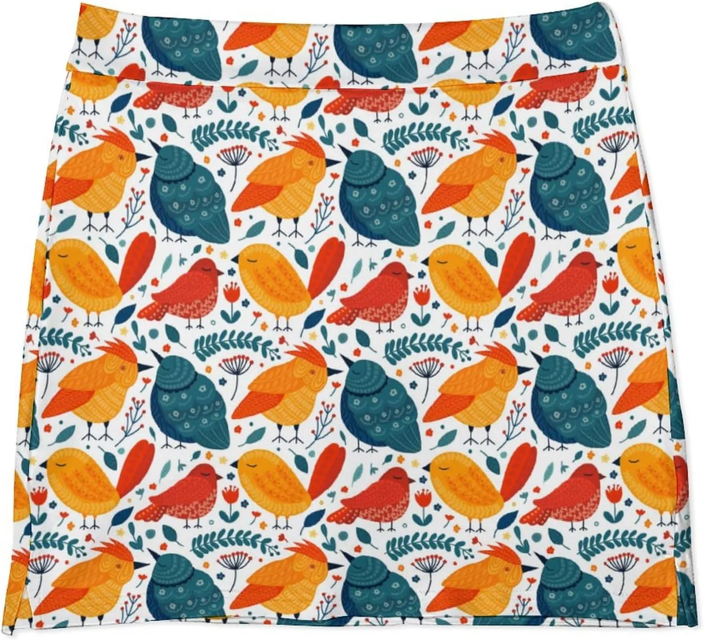 Green PlantPattern Women's Athletic Skirts Light Proof A-line Trouser Skirt with Shorts Pockets