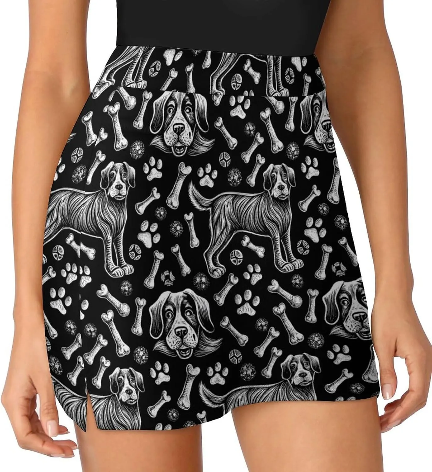 Green PlantPattern Women's Athletic Skirts Light Proof A-line Trouser Skirt with Shorts Pockets