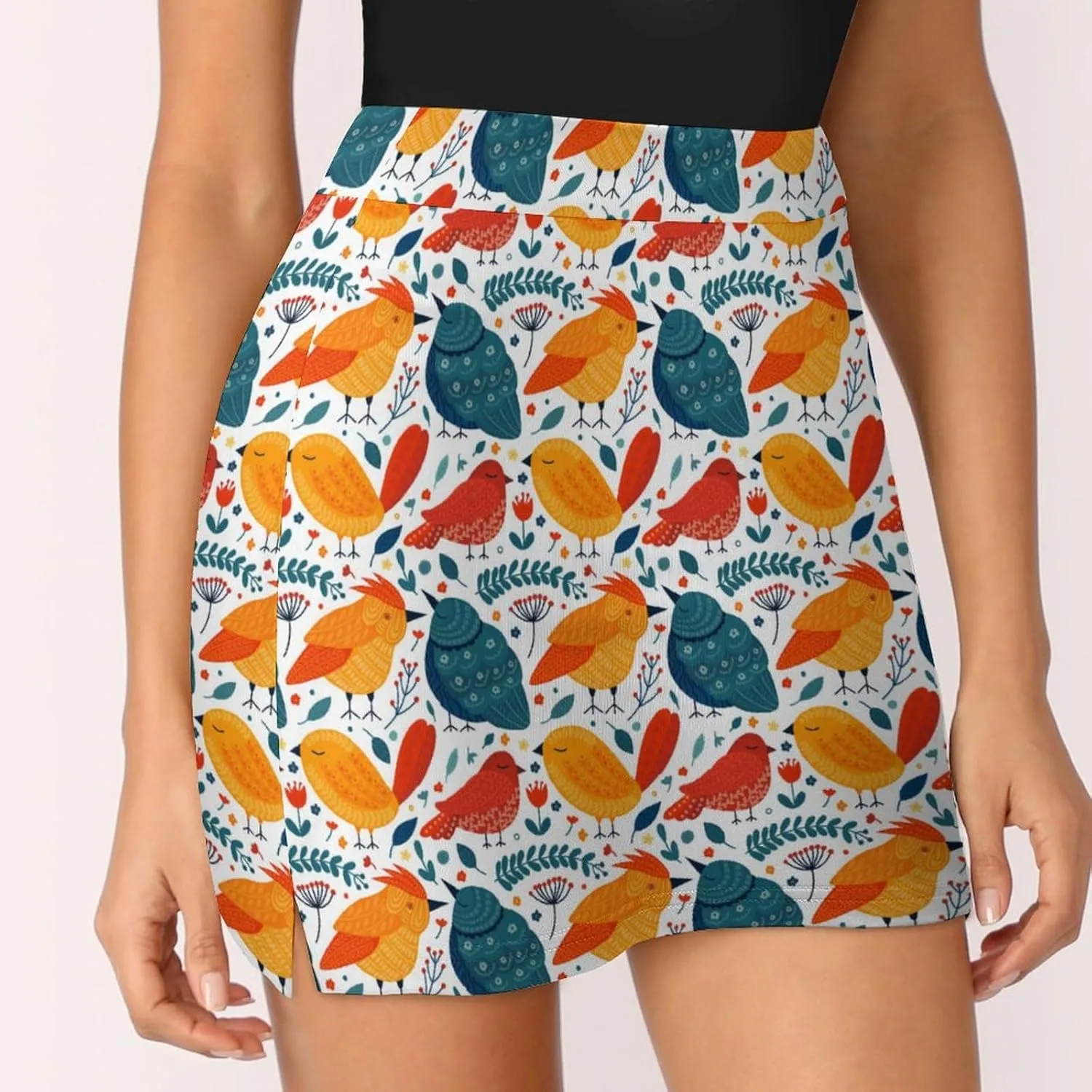 Green PlantPattern Women's Athletic Skirts Light Proof A-line Trouser Skirt with Shorts Pockets