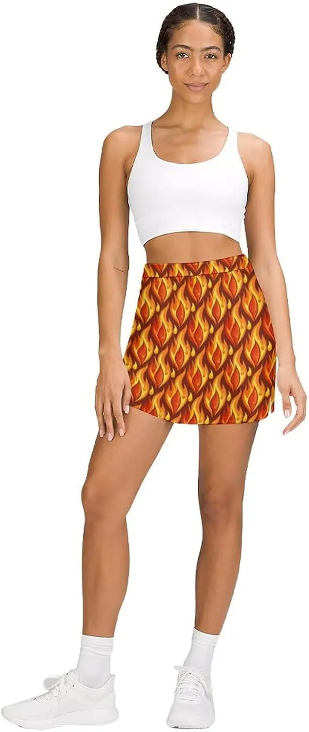 Green PlantPattern Women's Athletic Skirts Light Proof A-line Trouser Skirt with Shorts Pockets
