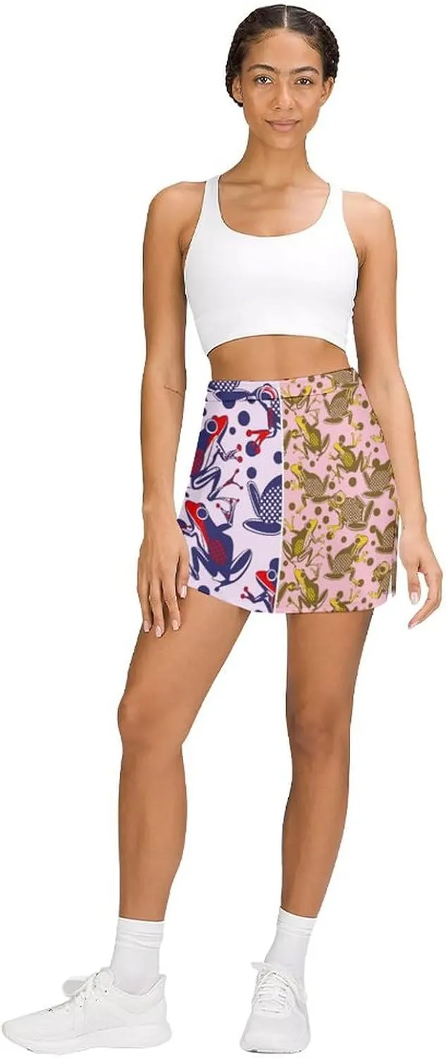 Green PlantPattern Women's Athletic Skirts Light Proof A-line Trouser Skirt with Shorts Pockets