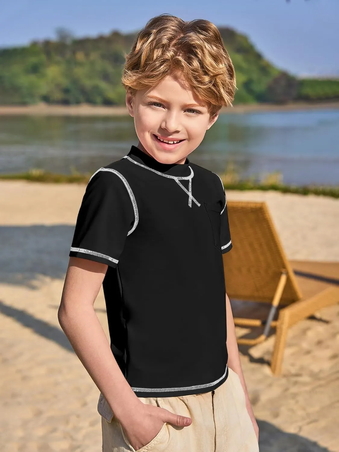 Haloumoning Boys Athletic Short Sleeve T-Shirts Kids Quick Dry Rash Guard Swim Shirt Tops Tees 5-14 Years