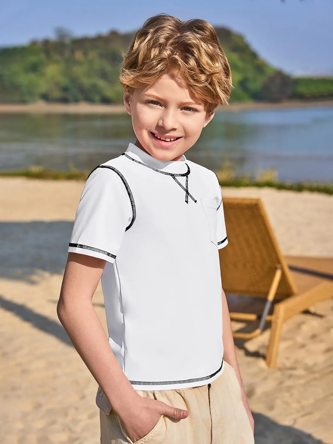 Haloumoning Boys Athletic Short Sleeve T-Shirts Kids Quick Dry Rash Guard Swim Shirt Tops Tees 5-14 Years