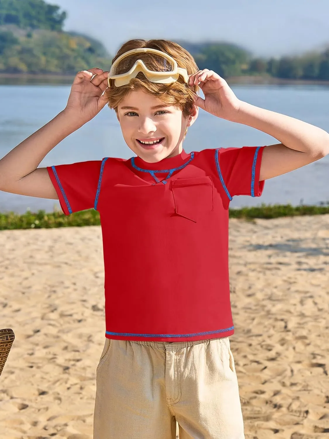Haloumoning Boys Athletic Short Sleeve T-Shirts Kids Quick Dry Rash Guard Swim Shirt Tops Tees 5-14 Years