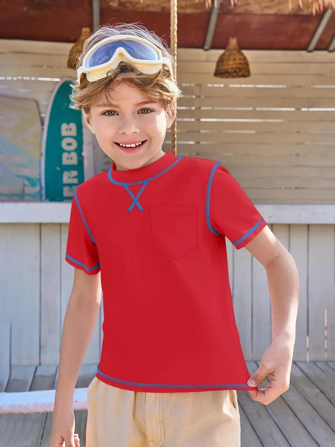 Haloumoning Boys Athletic Short Sleeve T-Shirts Kids Quick Dry Rash Guard Swim Shirt Tops Tees 5-14 Years