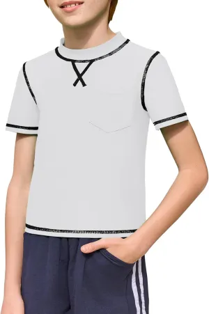 Haloumoning Boys Athletic Short Sleeve T-Shirts Kids Quick Dry Rash Guard Swim Shirt Tops Tees 5-14 Years