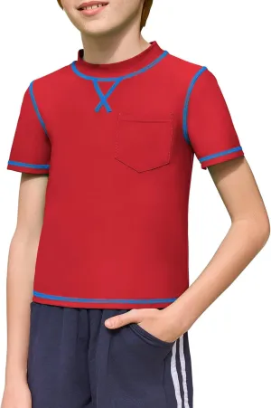 Haloumoning Boys Athletic Short Sleeve T-Shirts Kids Quick Dry Rash Guard Swim Shirt Tops Tees 5-14 Years