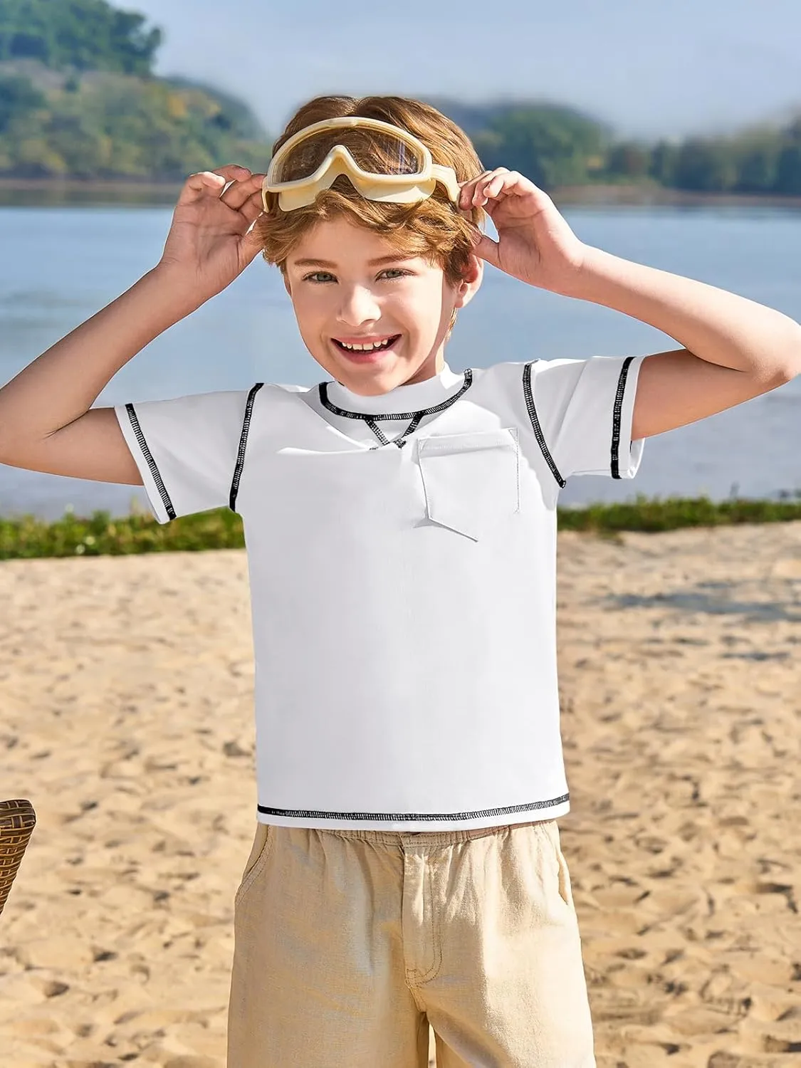 Haloumoning Boys Athletic Short Sleeve T-Shirts Kids Quick Dry Rash Guard Swim Shirt Tops Tees 5-14 Years