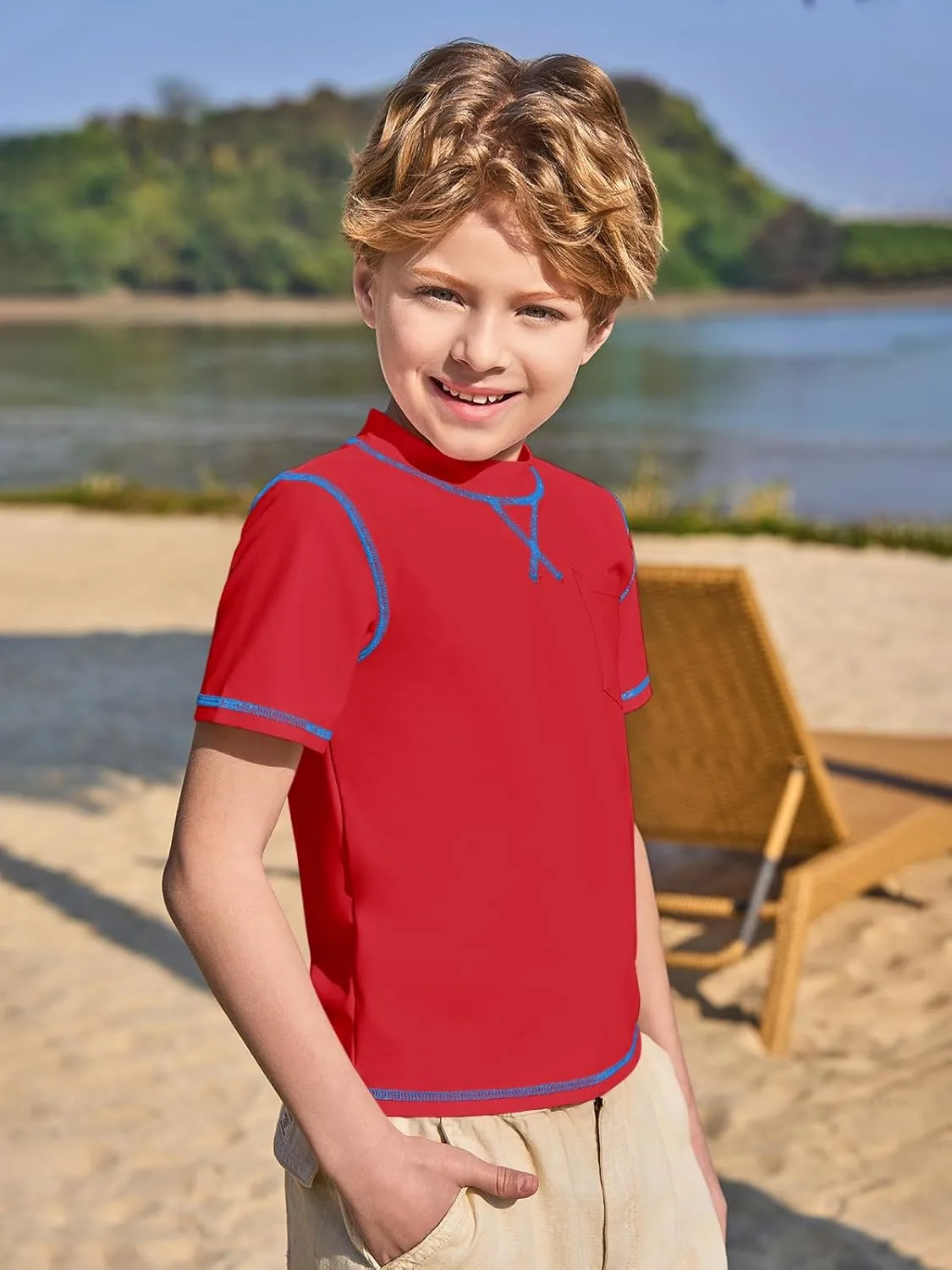 Haloumoning Boys Athletic Short Sleeve T-Shirts Kids Quick Dry Rash Guard Swim Shirt Tops Tees 5-14 Years