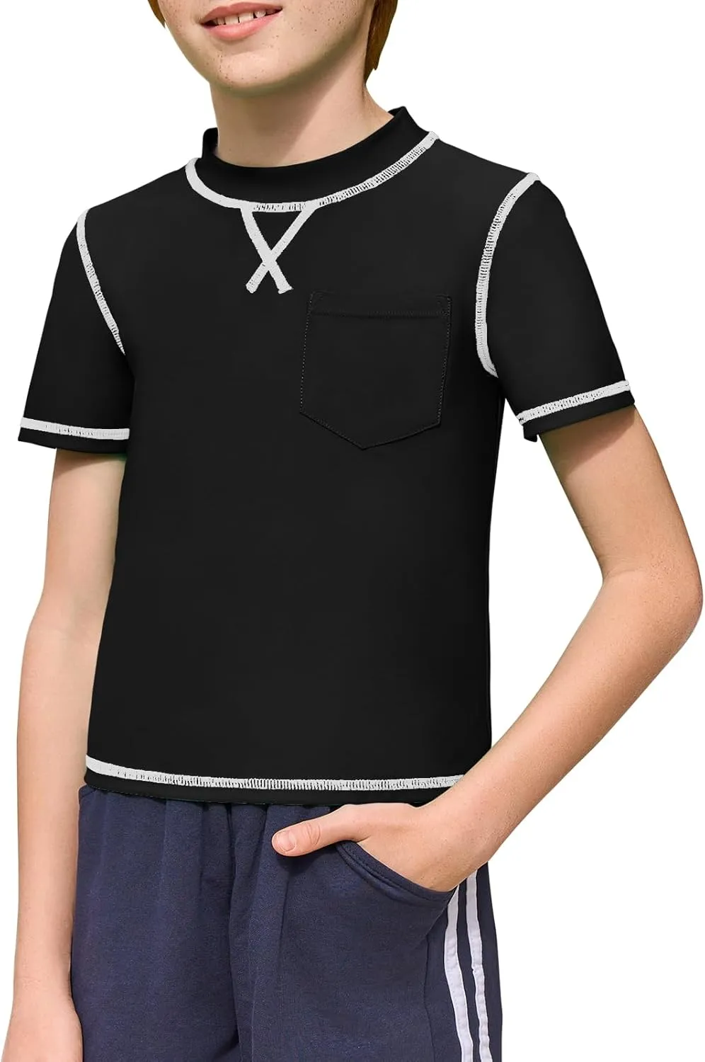 Haloumoning Boys Athletic Short Sleeve T-Shirts Kids Quick Dry Rash Guard Swim Shirt Tops Tees 5-14 Years